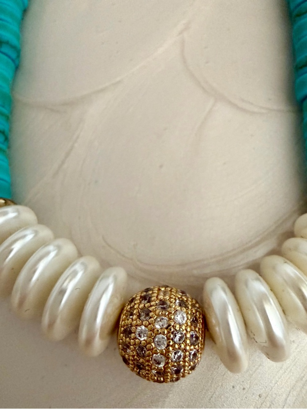 Park Lane Turquoise and Pearl Necklace with Gold Pave Accent